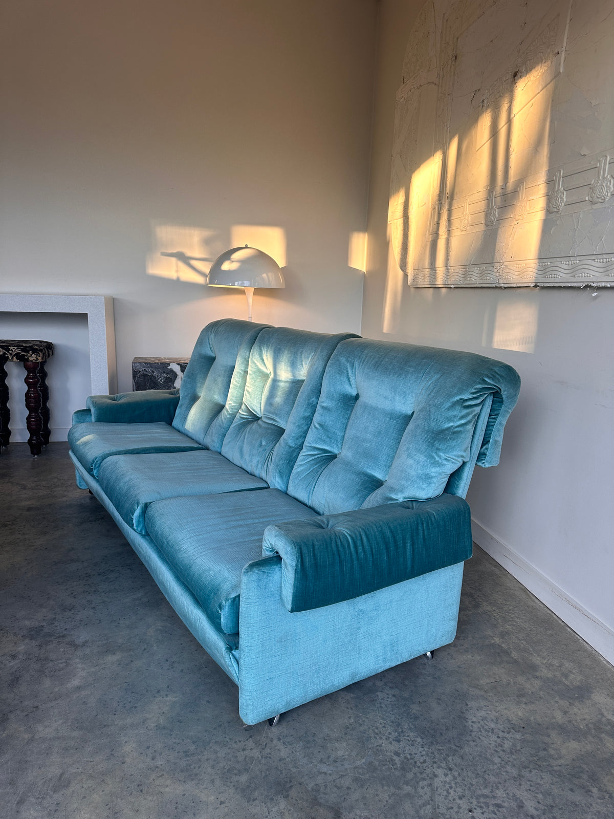 Vintage Blue Velvet Space-Age Sofa & Armchairs - 60's