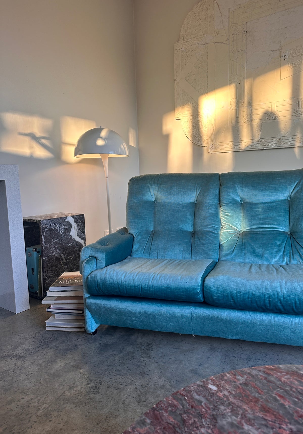 Vintage Blue Velvet Space-Age Sofa & Armchairs - 60's