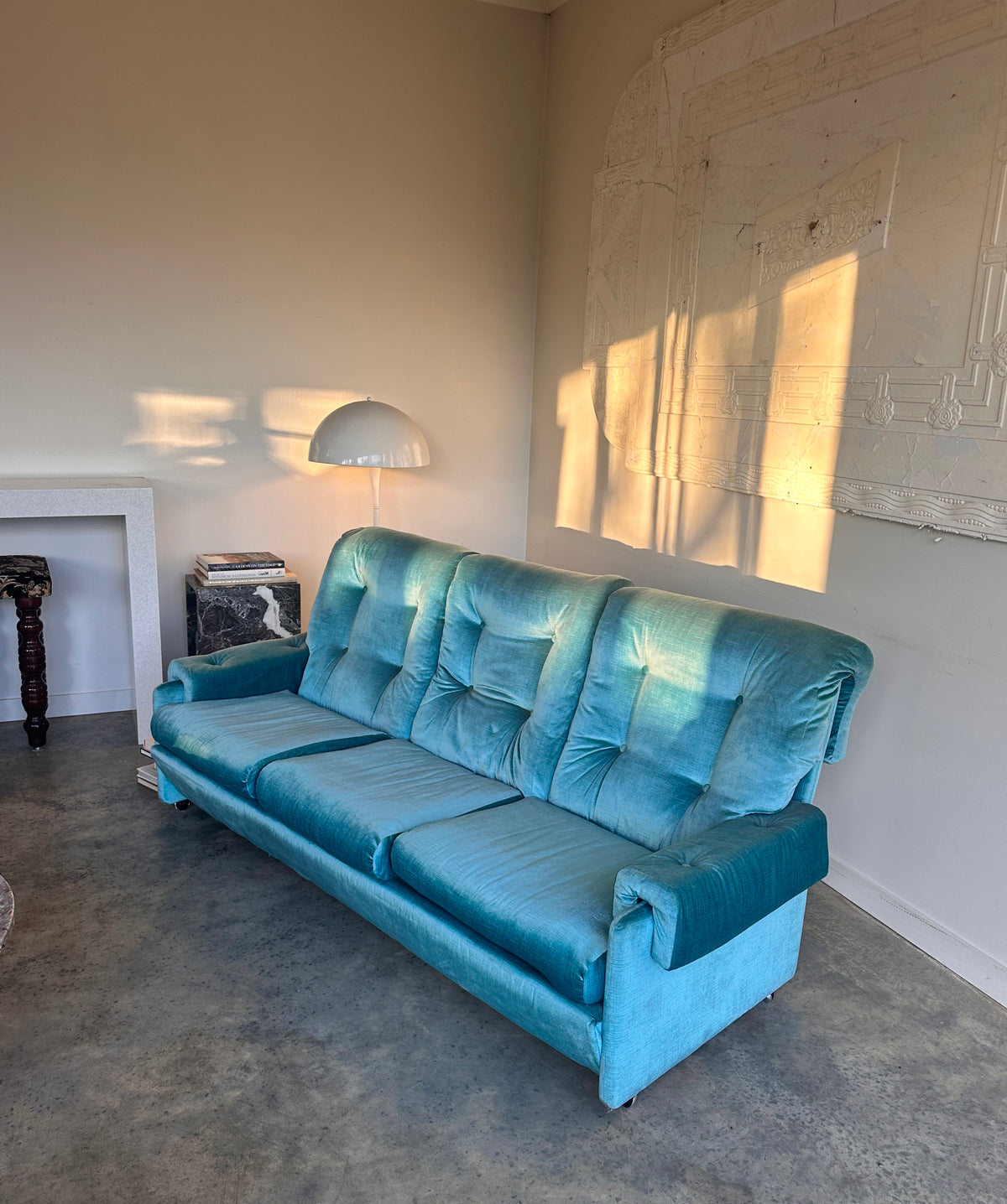 Vintage Blue Velvet Space-Age Sofa & Armchairs - 60's