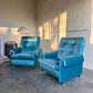 Vintage Blue Velvet Space-Age Sofa & Armchairs - 60's