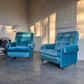 Vintage Blue Velvet Space-Age Sofa & Armchairs - 60's