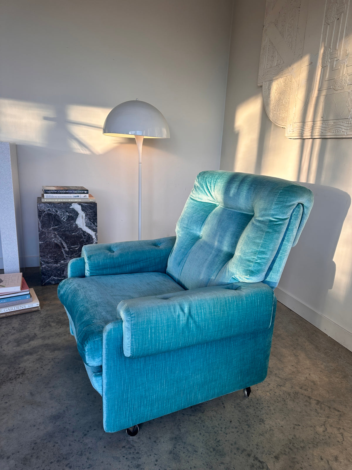 Vintage Blue Velvet Space-Age Sofa & Armchairs - 60's