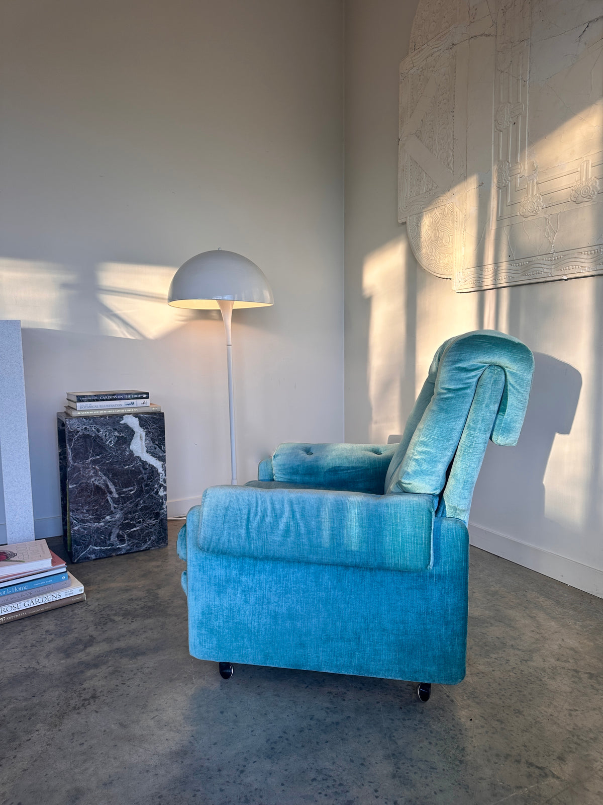 Vintage Blue Velvet Space-Age Sofa & Armchairs - 60's
