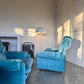 Vintage Blue Velvet Space-Age Sofa & Armchairs - 60's