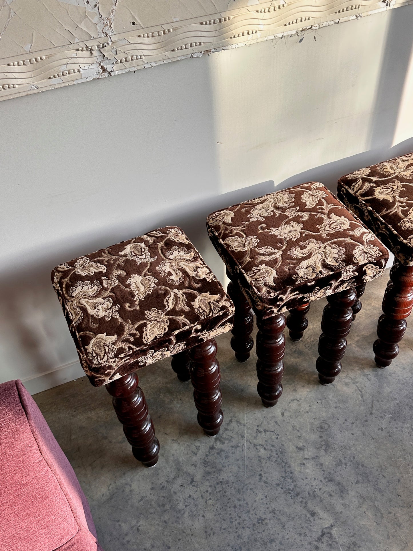 Vintage Chunky Timber Stools - Set of Four