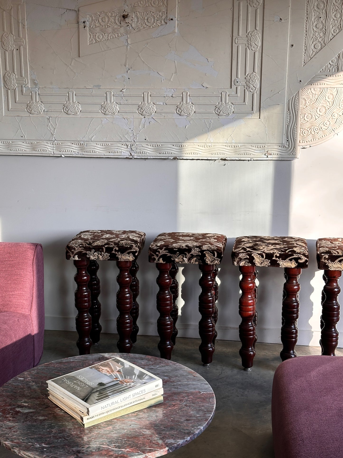 Vintage Chunky Timber Stools - Set of Four