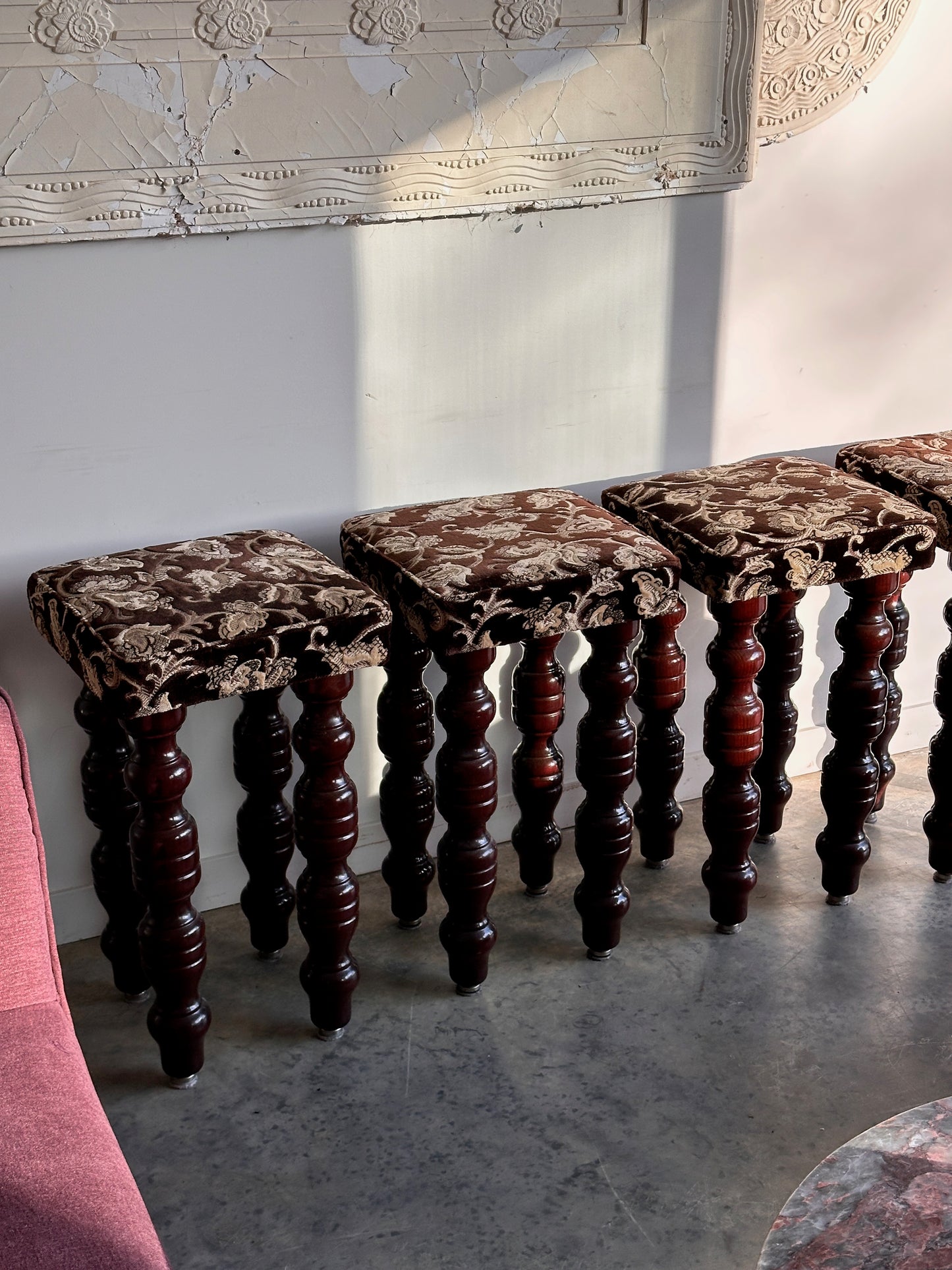 Vintage Chunky Timber Stools - Set of Four