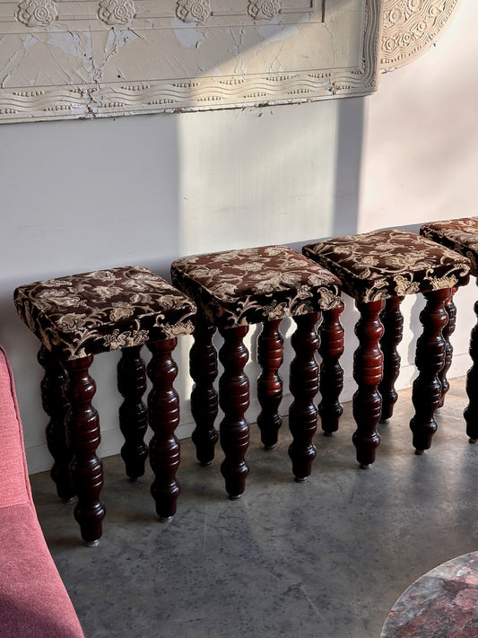Vintage Chunky Timber Stools - Set of Four