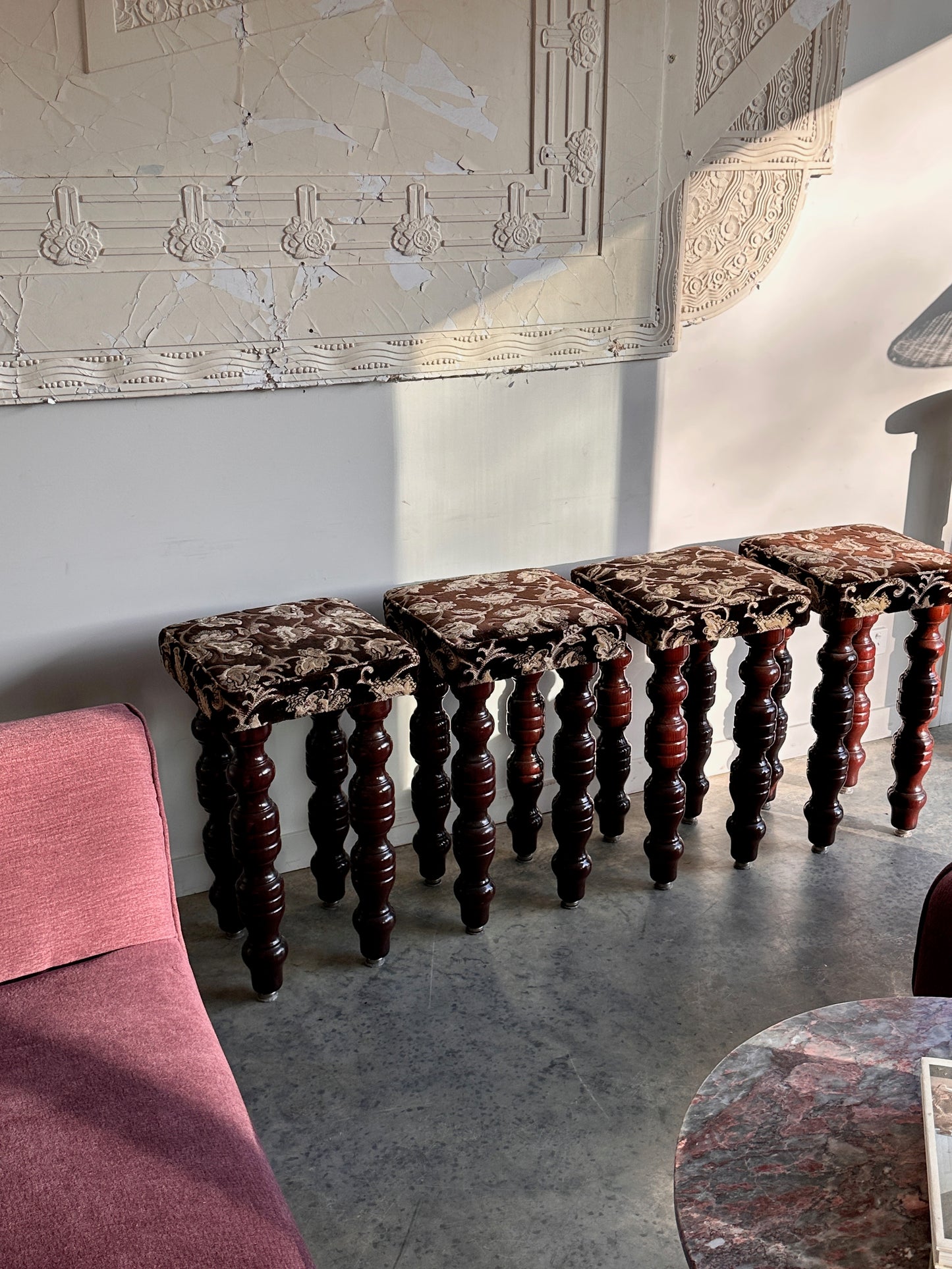 Vintage Chunky Timber Stools - Set of Four