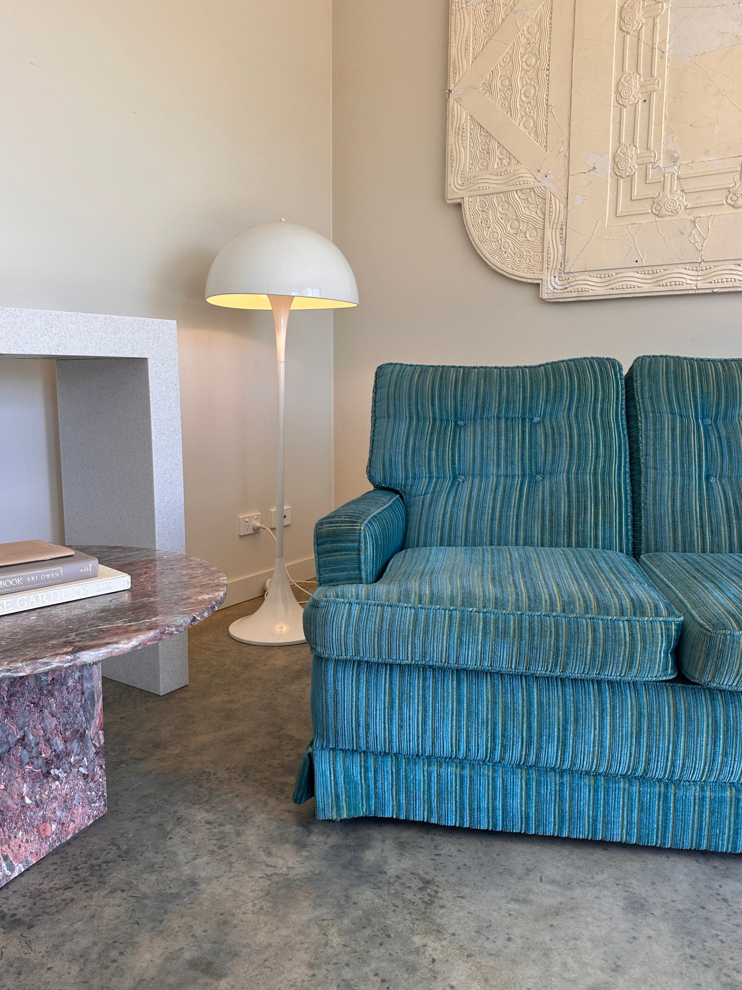 Vintage Blue / Green Striped Midcentury Sofa, 60’s