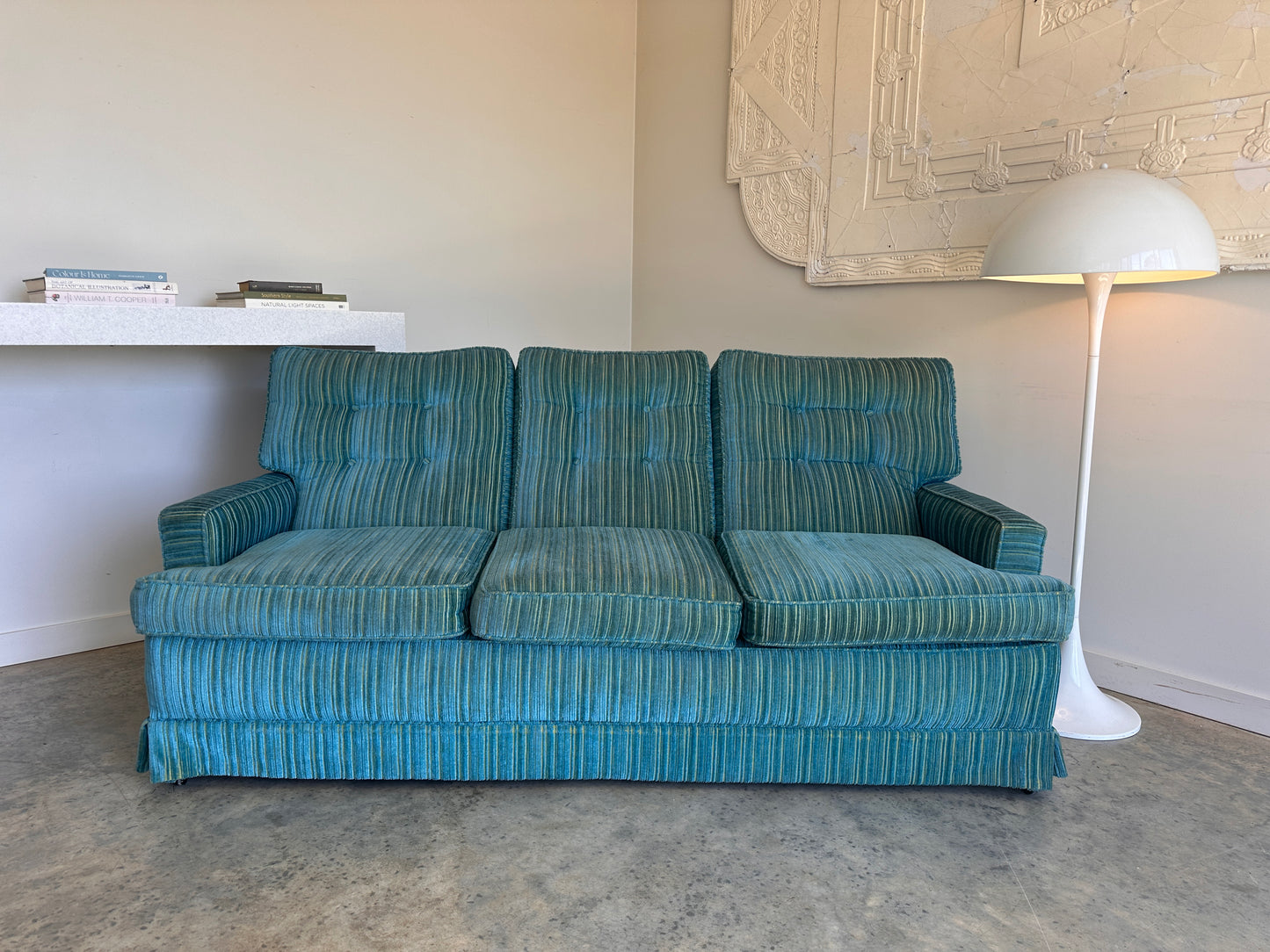 Vintage Blue / Green Striped Midcentury Sofa, 60’s