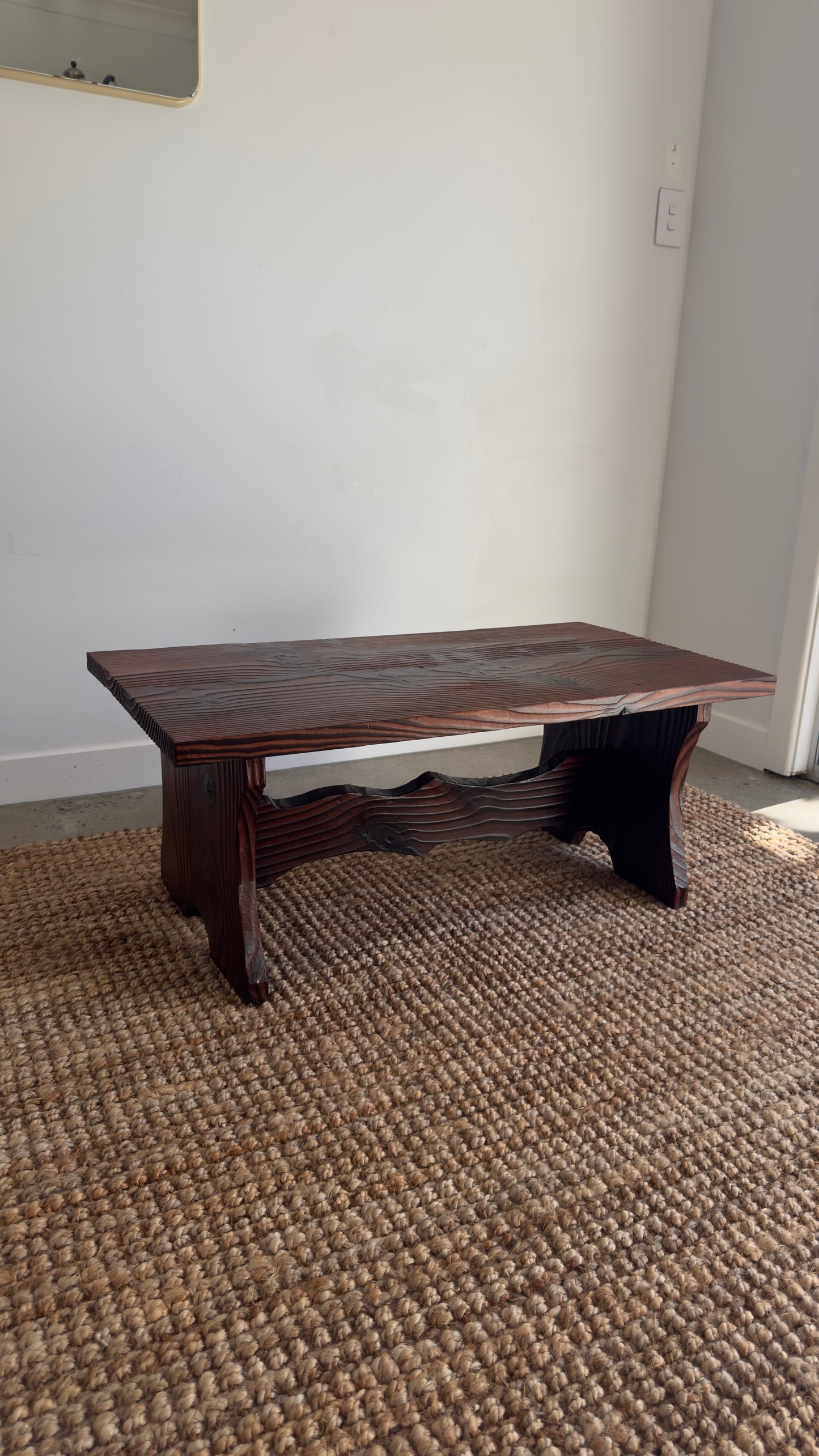 Vintage 1970s Torched wood coffee table