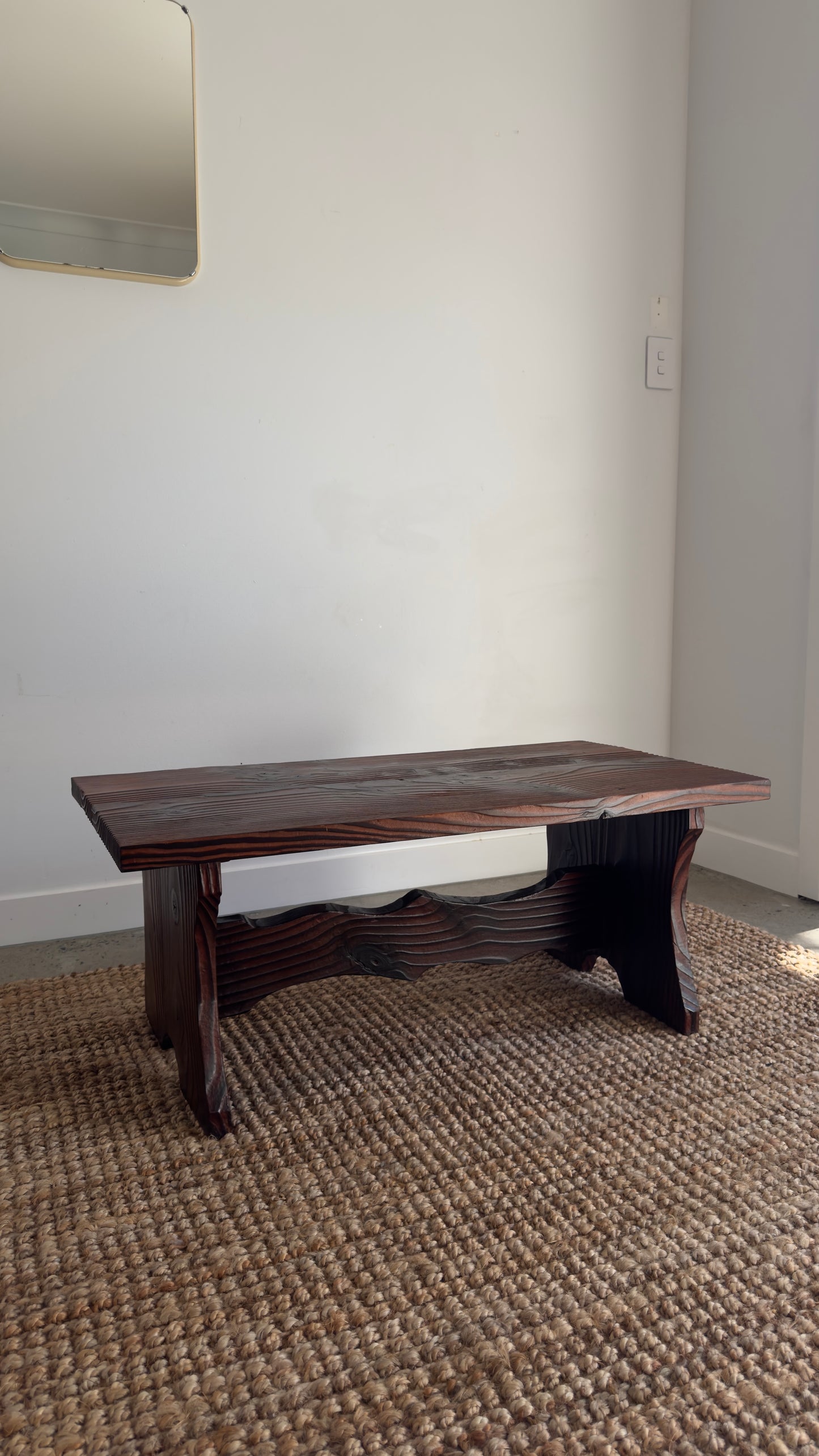 Vintage 1970s Torched wood coffee table
