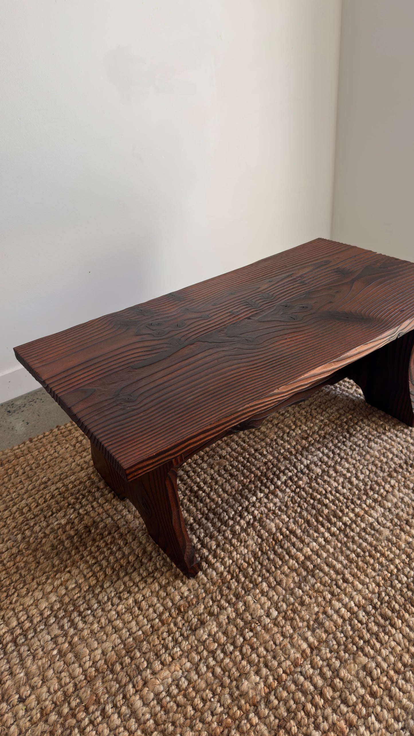 Vintage 1970s Torched wood coffee table