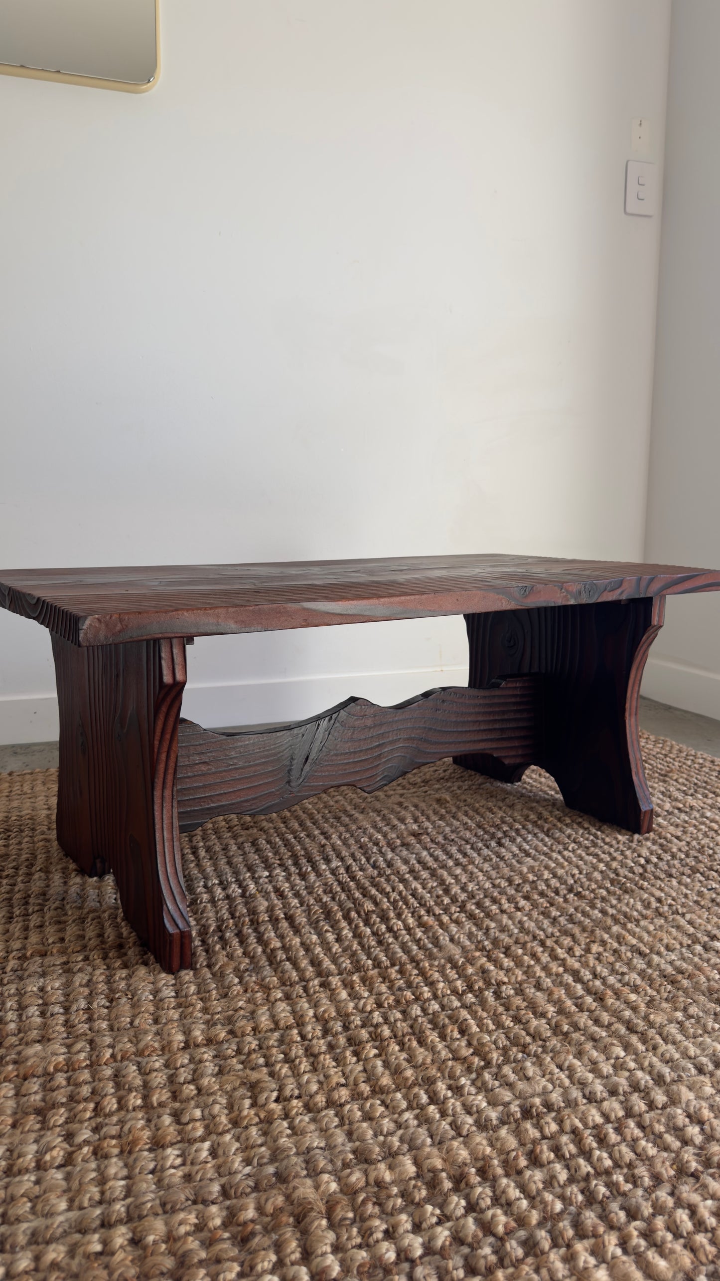 Vintage 1970s Torched wood coffee table