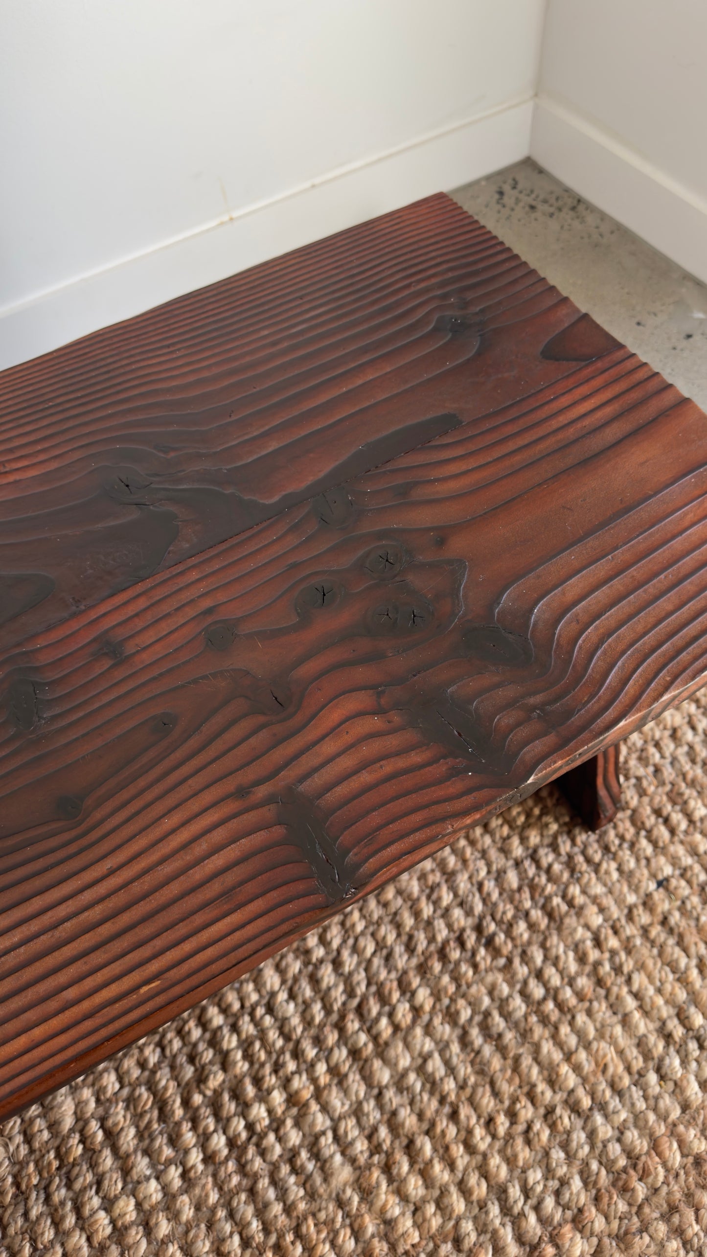 Vintage 1970s Torched wood coffee table