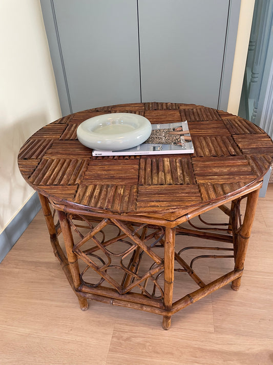 Vintage parquetry bamboo side table