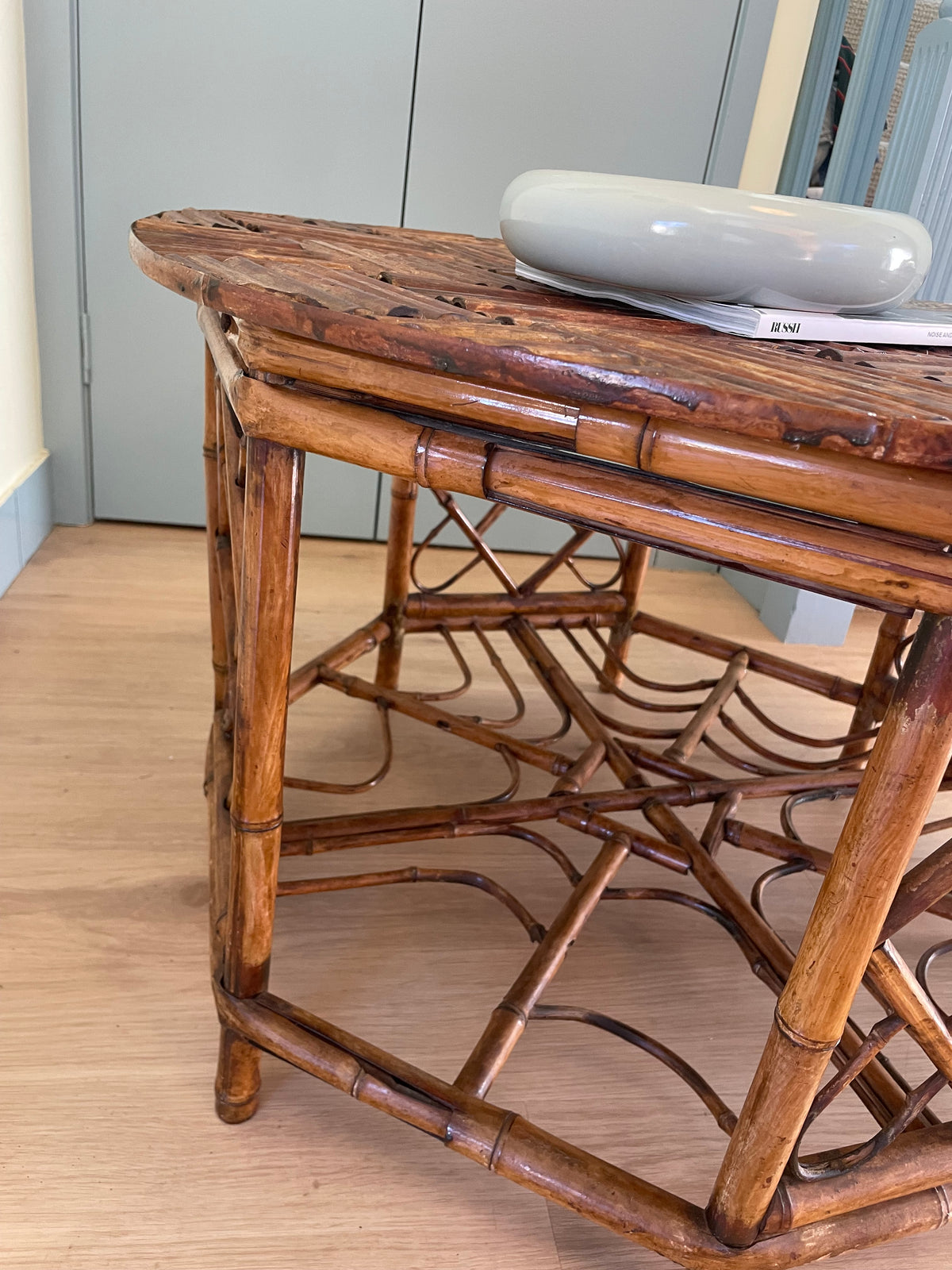 Vintage parquetry bamboo side table