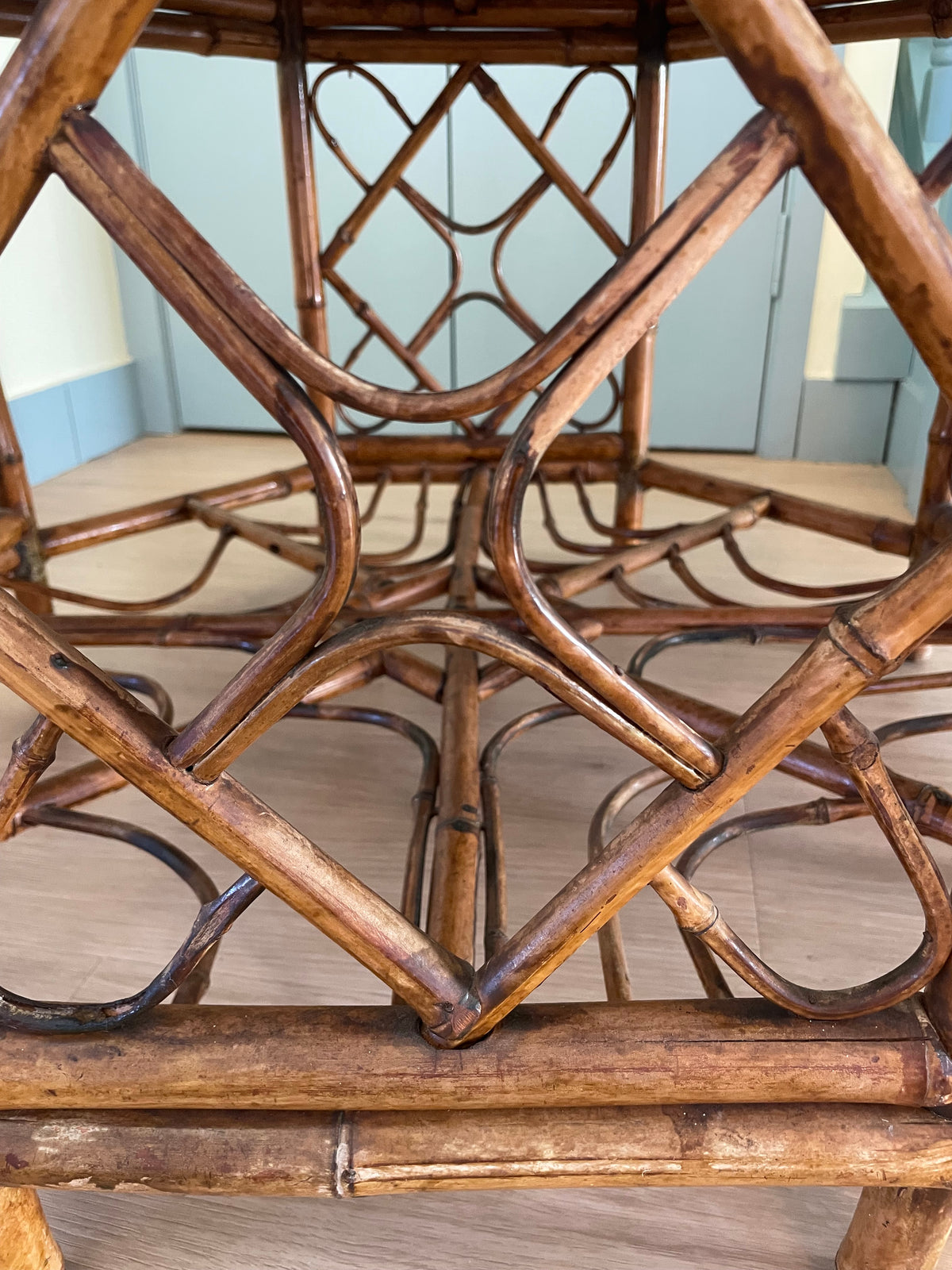 Vintage parquetry bamboo side table