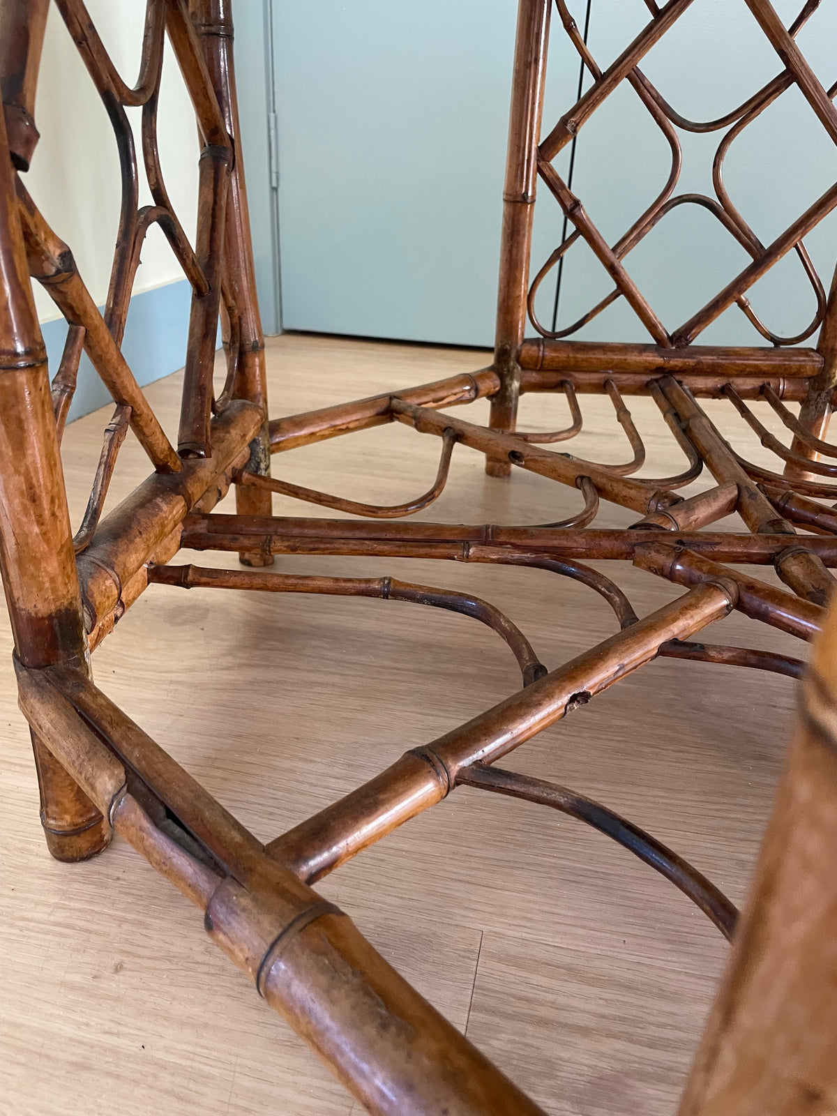 Vintage parquetry bamboo side table