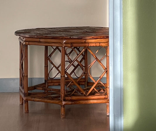 Vintage parquetry bamboo side table