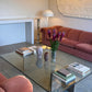 Enormous Vintage Glass & Pink Granite Coffee Table, 80's
