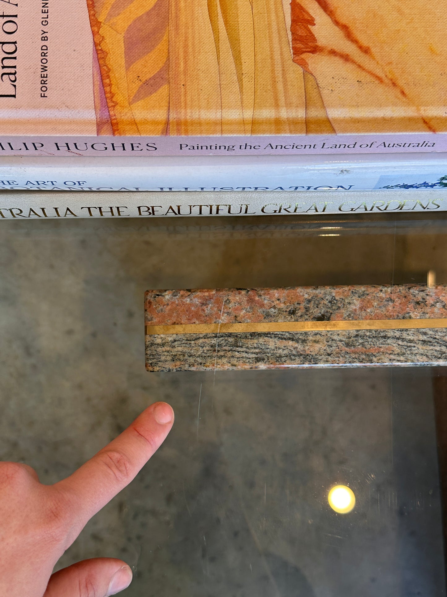 Enormous Vintage Glass & Pink Granite Coffee Table, 80's