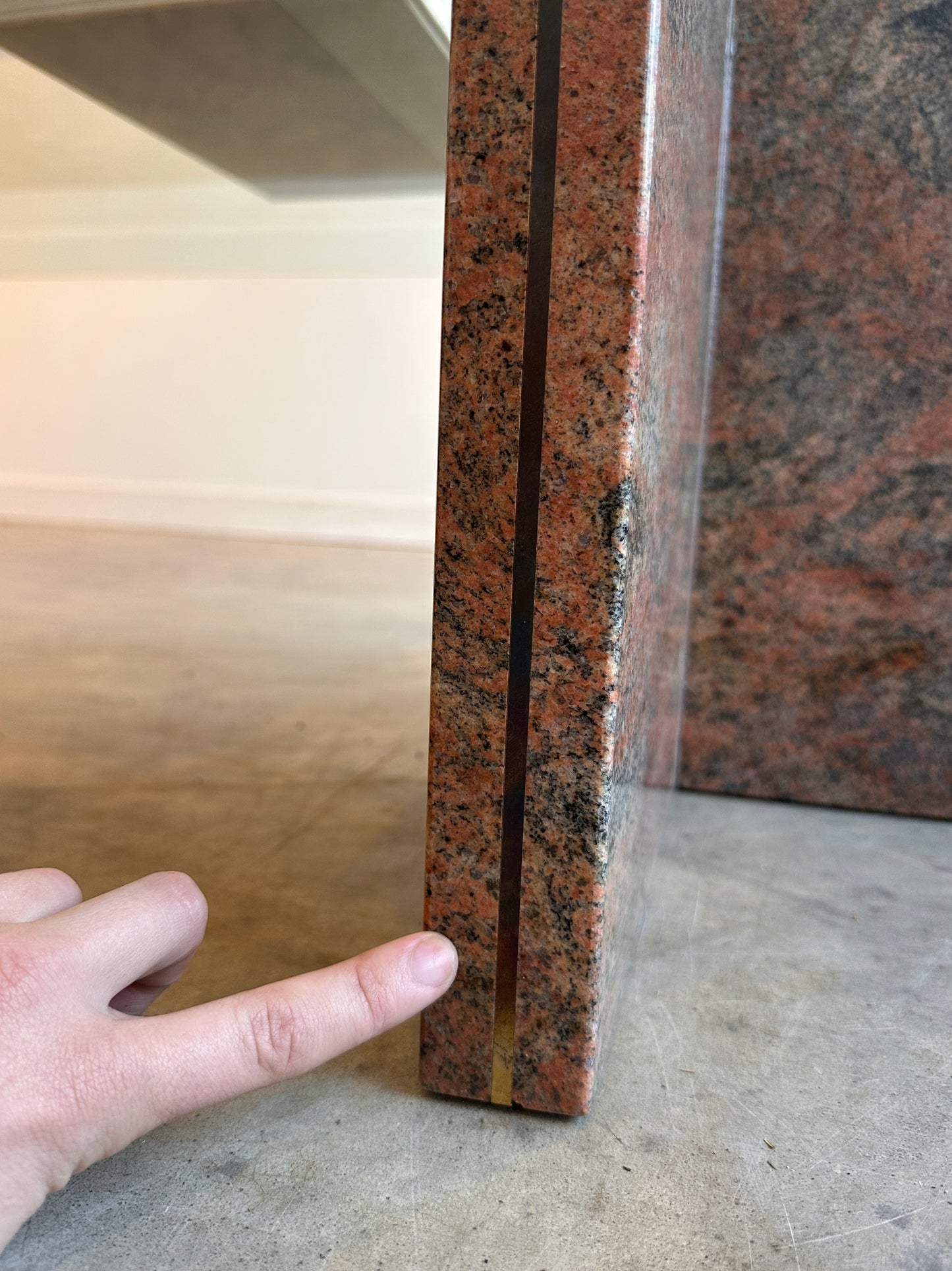 Enormous Vintage Glass & Pink Granite Coffee Table, 80's