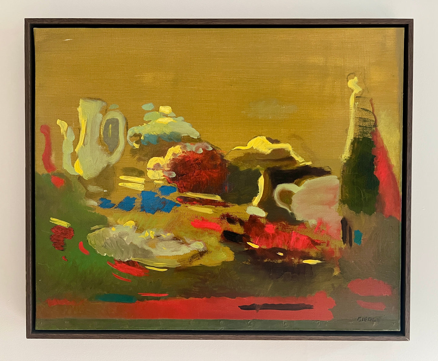 Original Painting by Roland Bierge, France 1970s - Custom Oak Frame