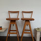Pair of T.H. Brown Teak & Leather Stools