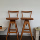 Pair of T.H. Brown Teak & Leather Bar Stools
