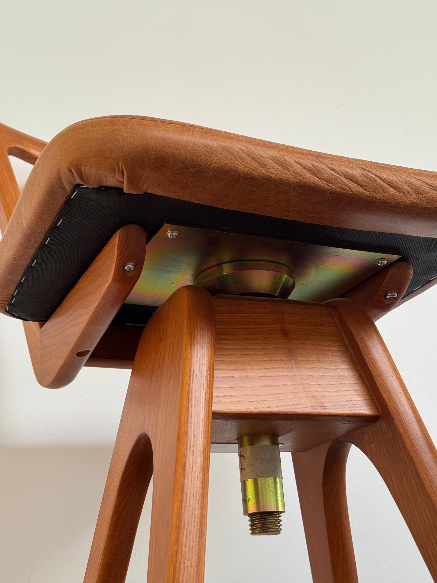 Pair of T.H. Brown Teak & Leather Stools