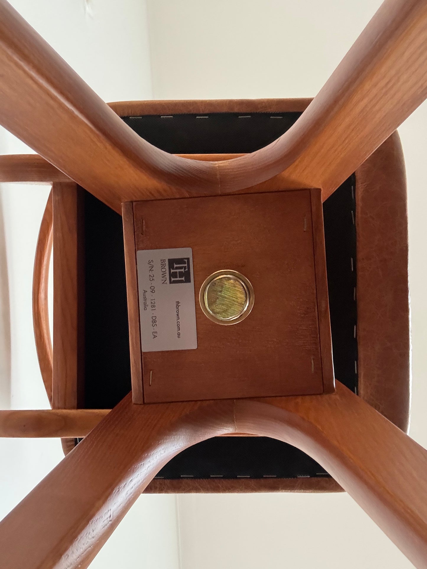 Pair of T.H. Brown Teak & Leather Stools