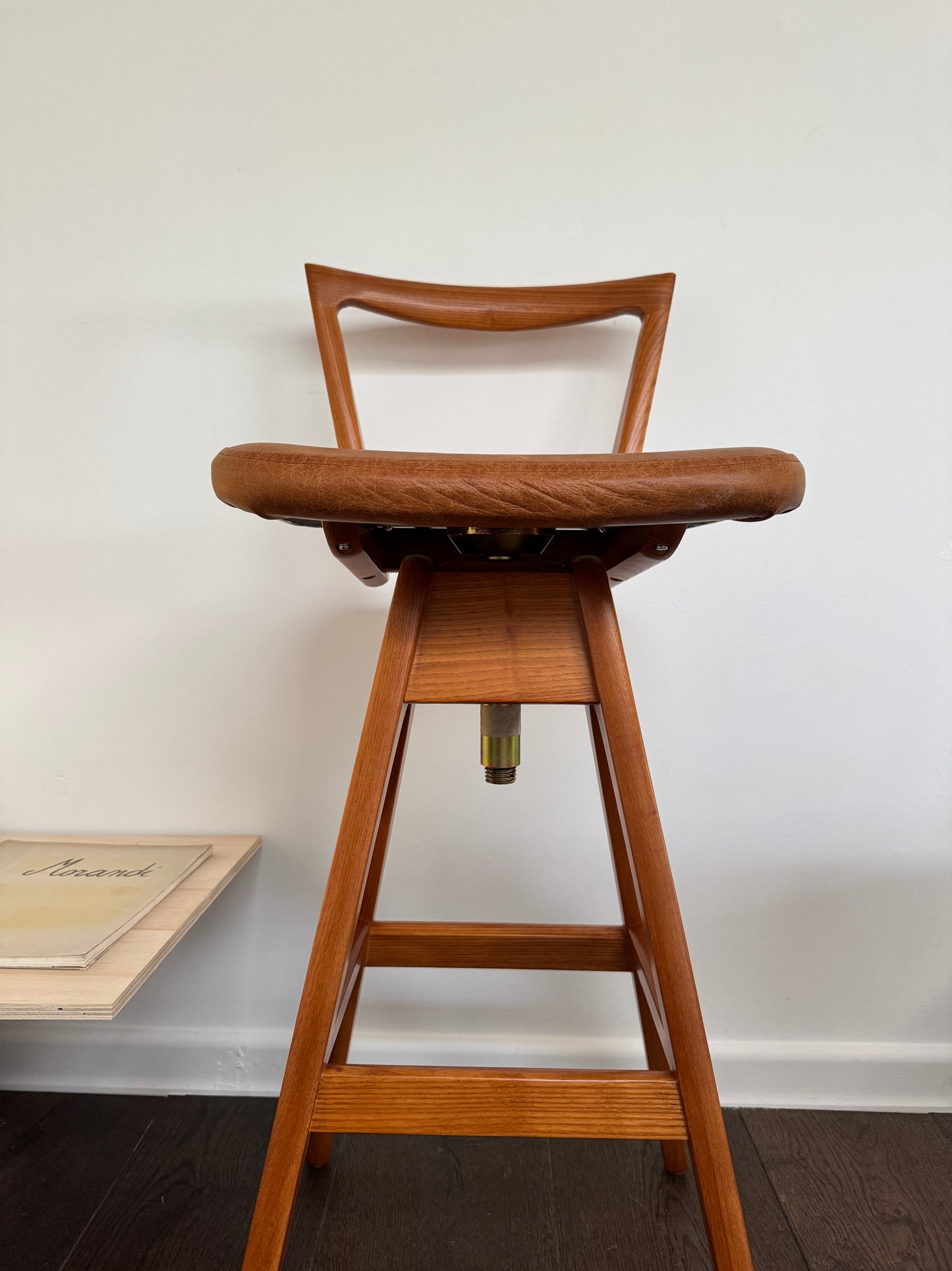Pair of T.H. Brown Teak & Leather Stools