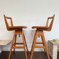 Pair of T.H. Brown Teak & Leather Bar Stools