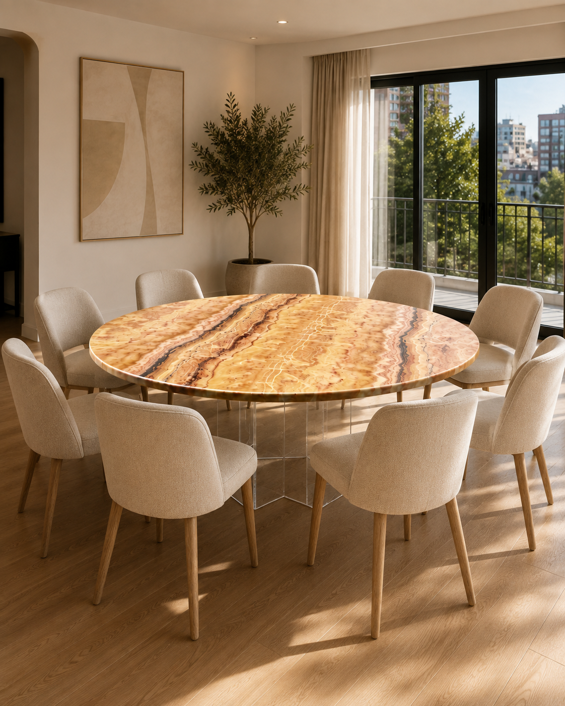 Vintage Onyx & Lucite Round Dining Table