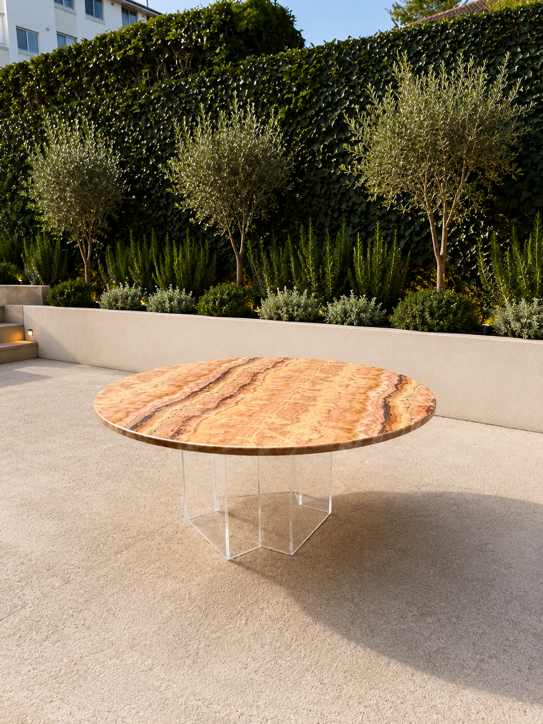 Vintage Onyx & Lucite Round Dining Table
