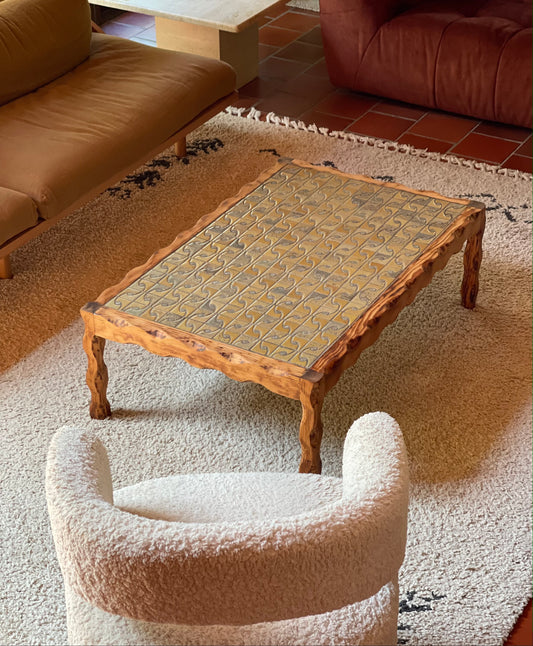 Wavy Timber Coffee Table With Tiled Top