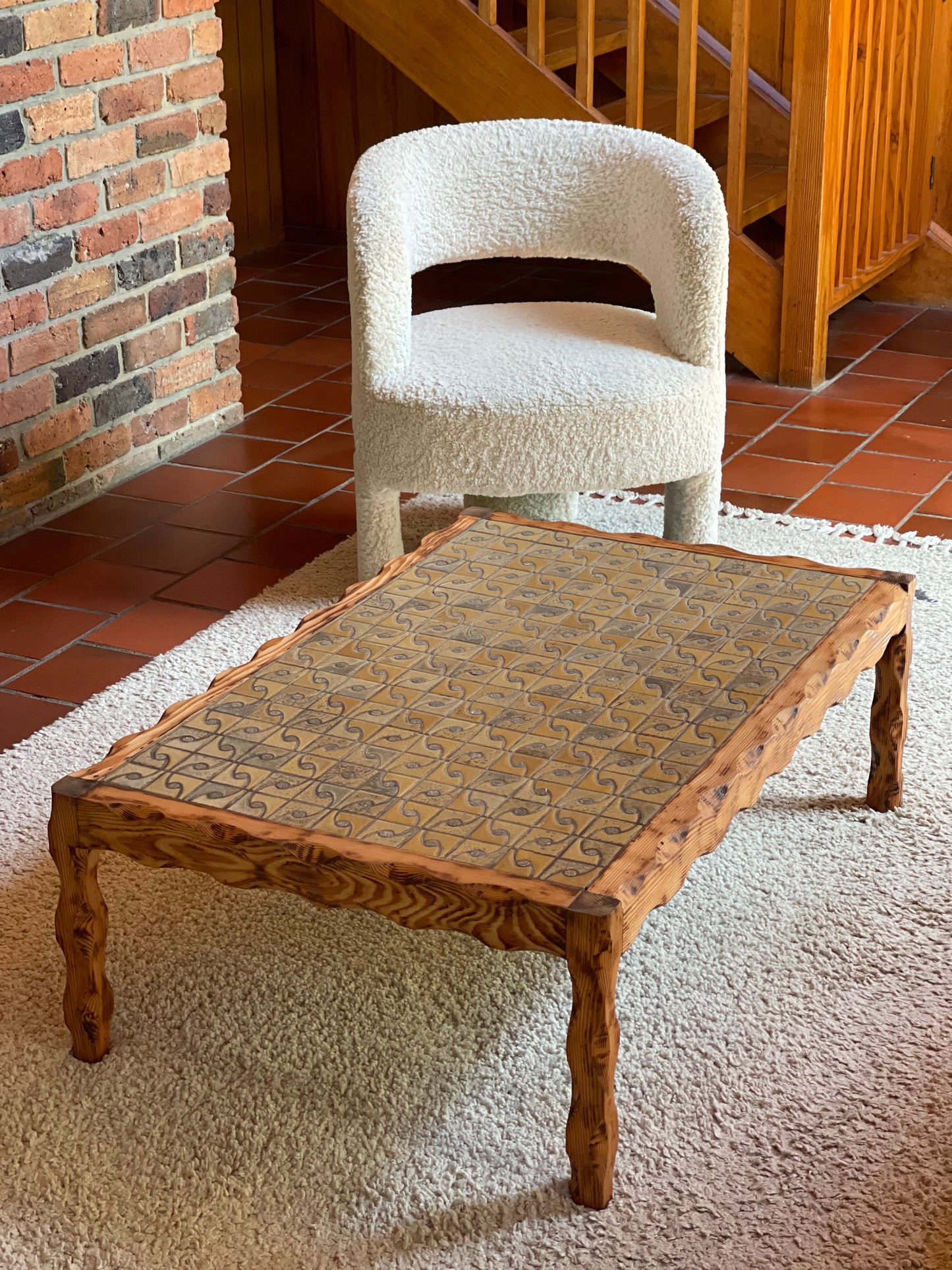 Wavy Timber Coffee Table With Tiled Top