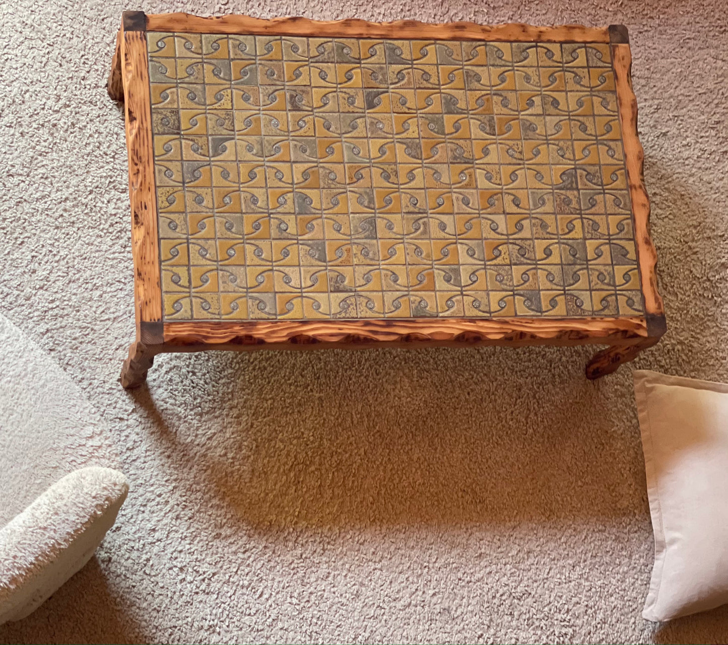 Wavy Timber Coffee Table With Tiled Top