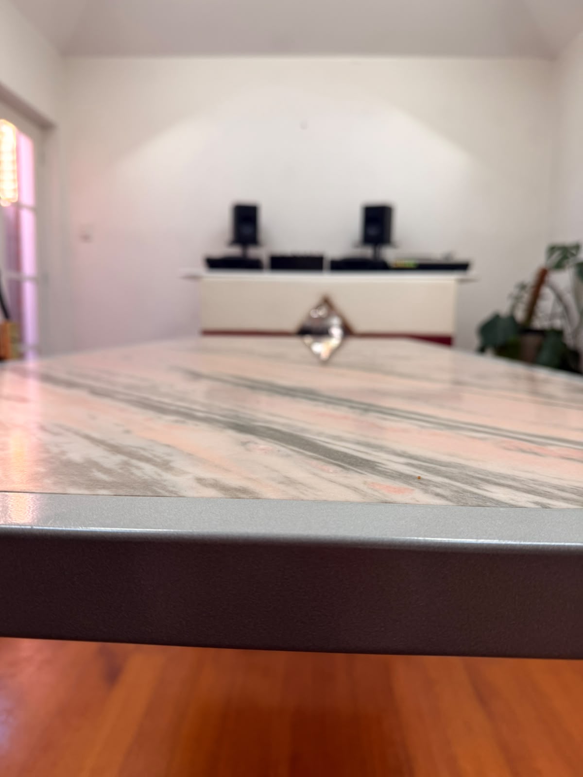 Rosa Portogallo Marble Dining Table with Powder-Coated Metal Base