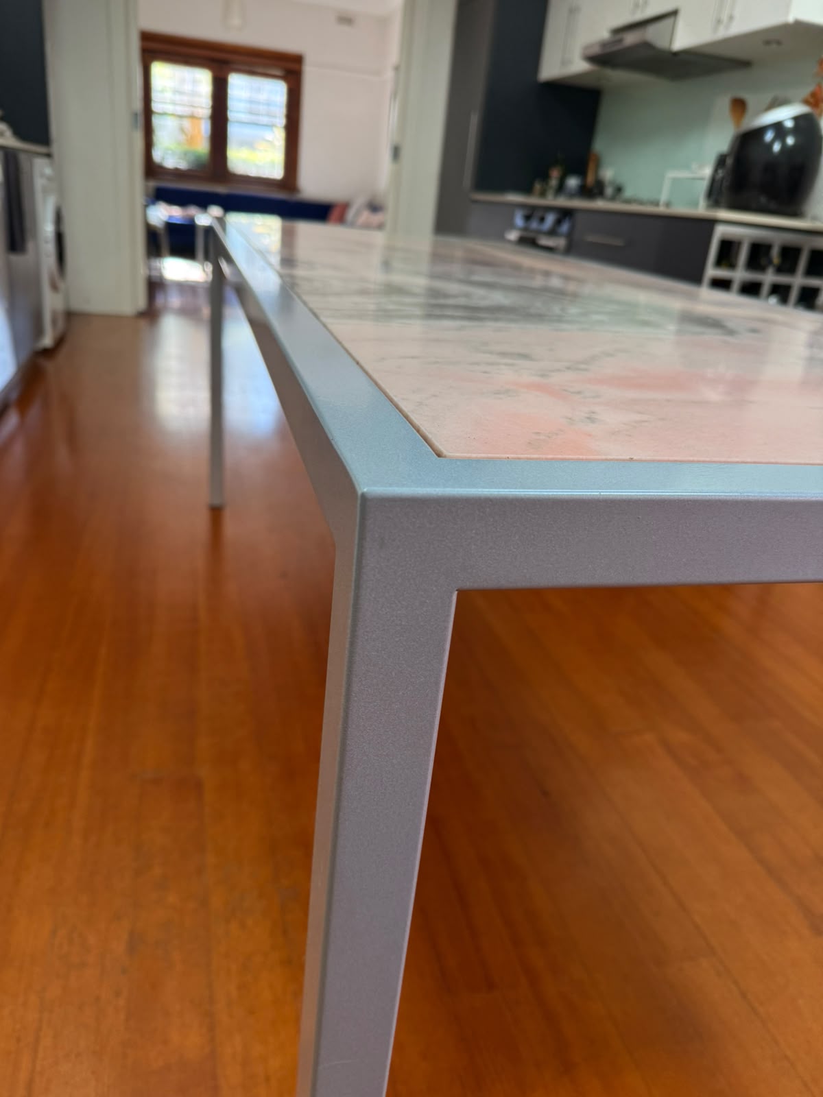 Rosa Portogallo Marble Dining Table with Powder-Coated Metal Base