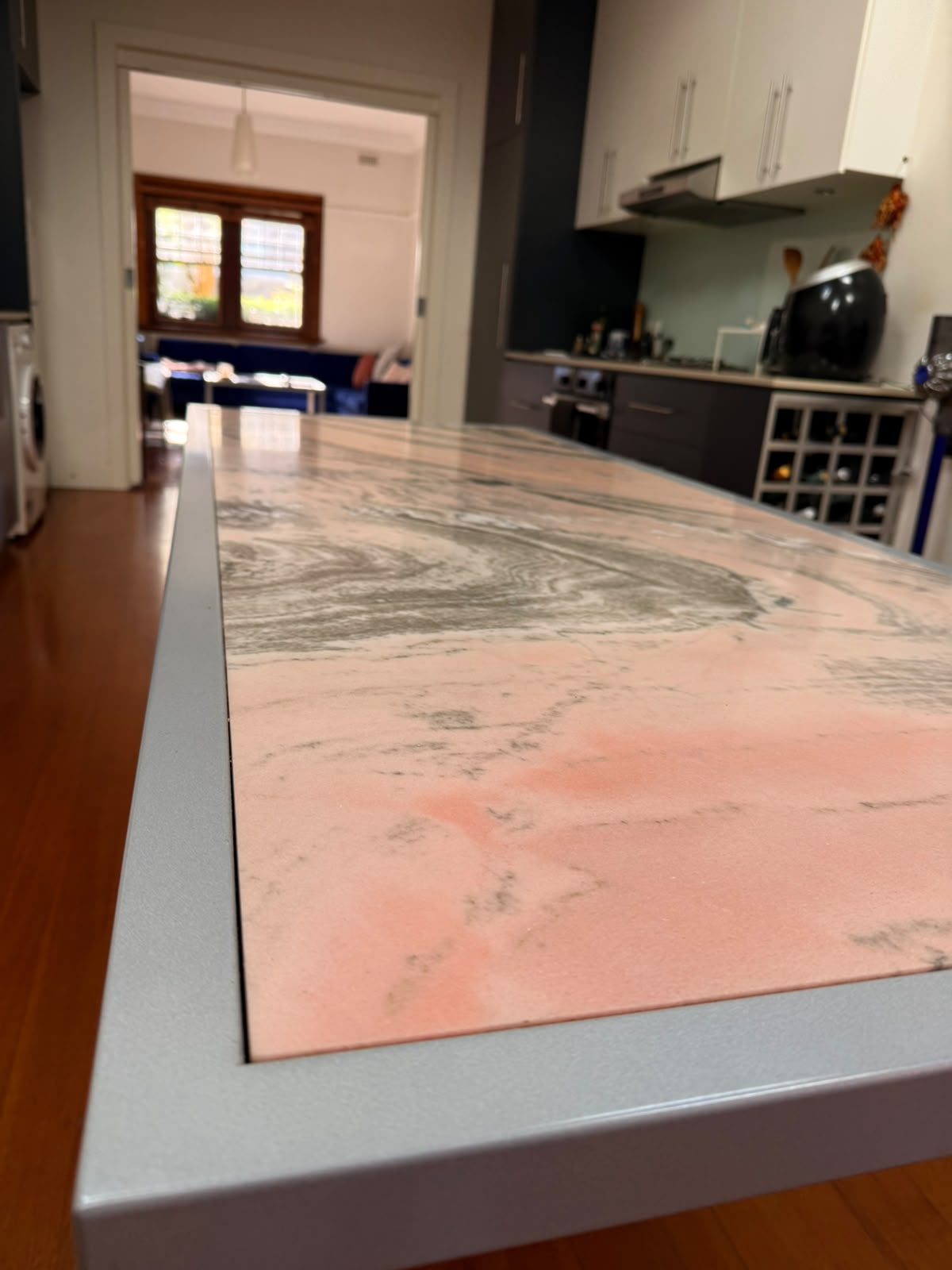 Rosa Portogallo Marble Dining Table with Powder-Coated Metal Base