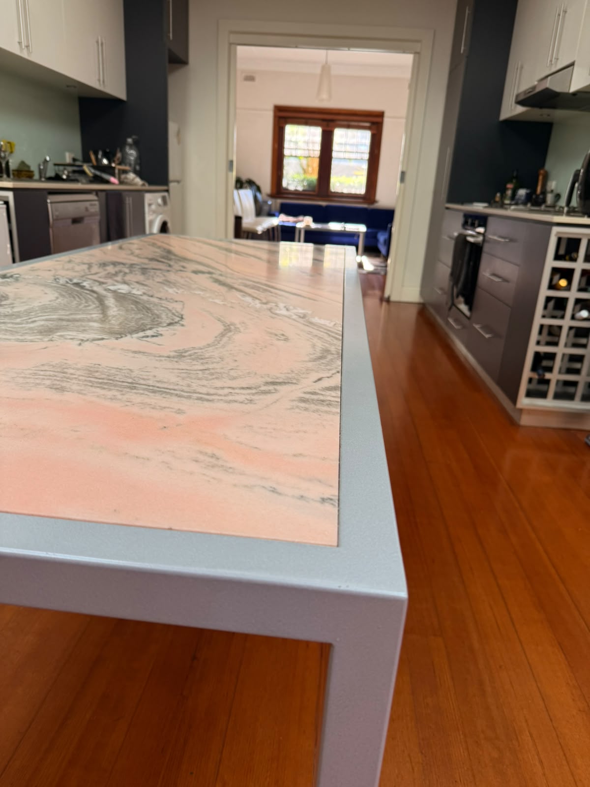 Rosa Portogallo Marble Dining Table with Powder-Coated Metal Base