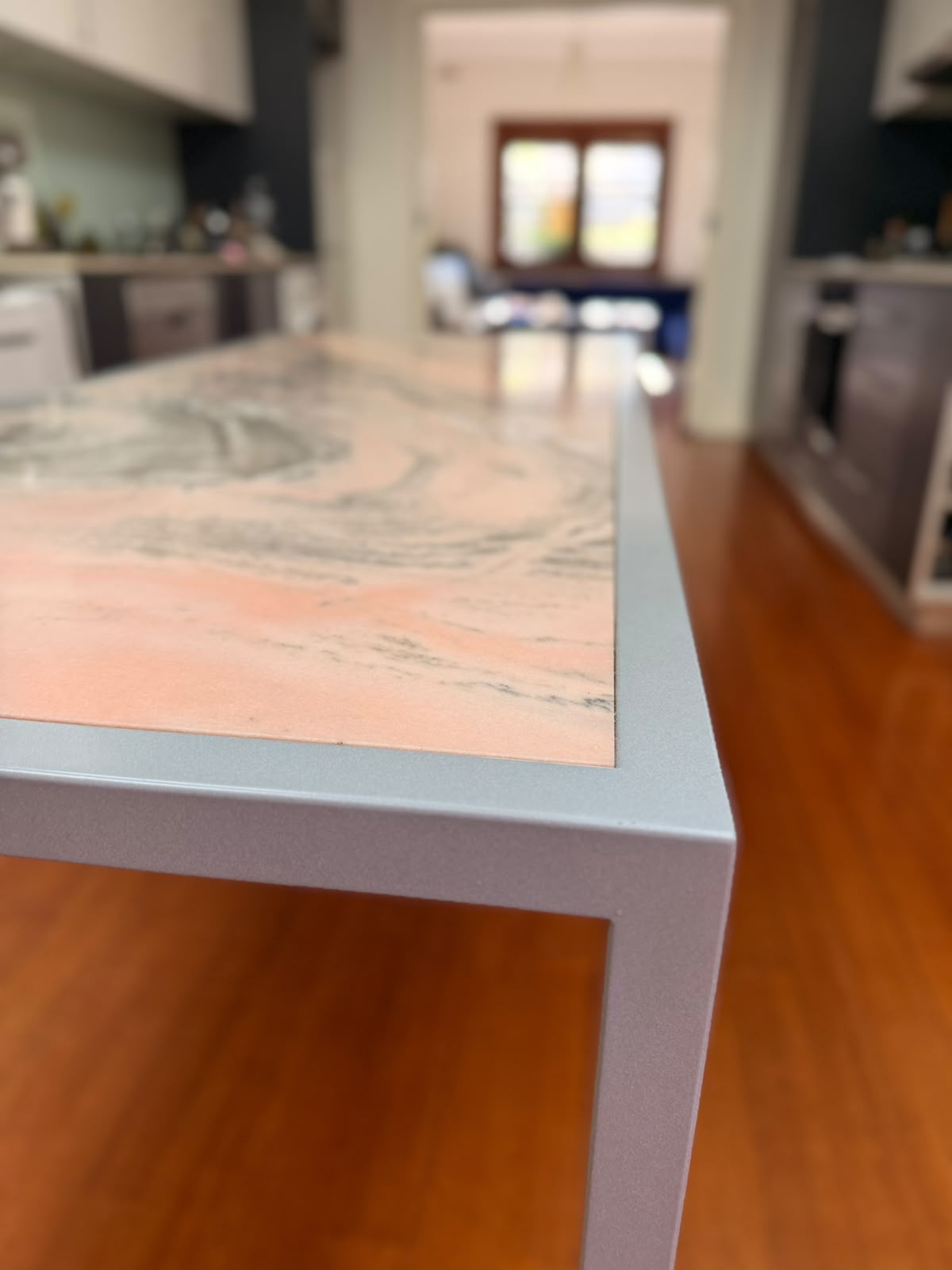 Rosa Portogallo Marble Dining Table with Powder-Coated Metal Base