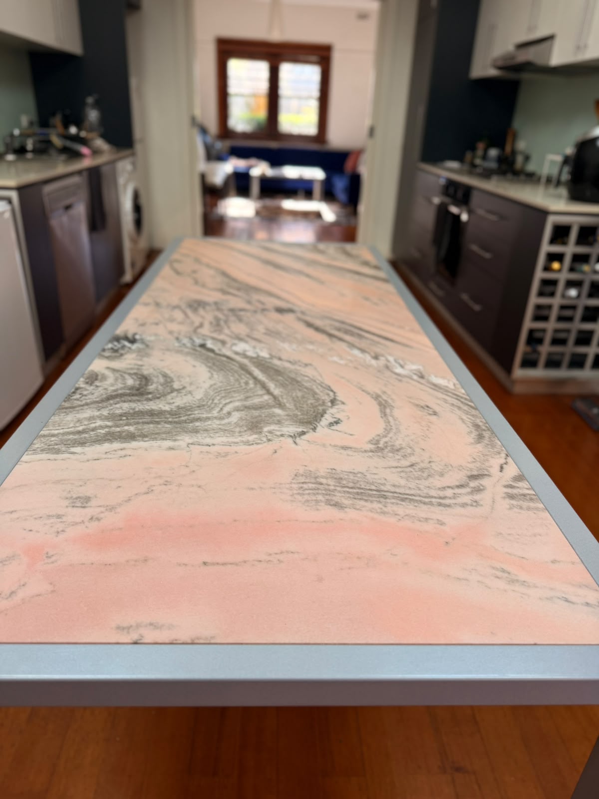 Rosa Portogallo Marble Dining Table with Powder-Coated Metal Base