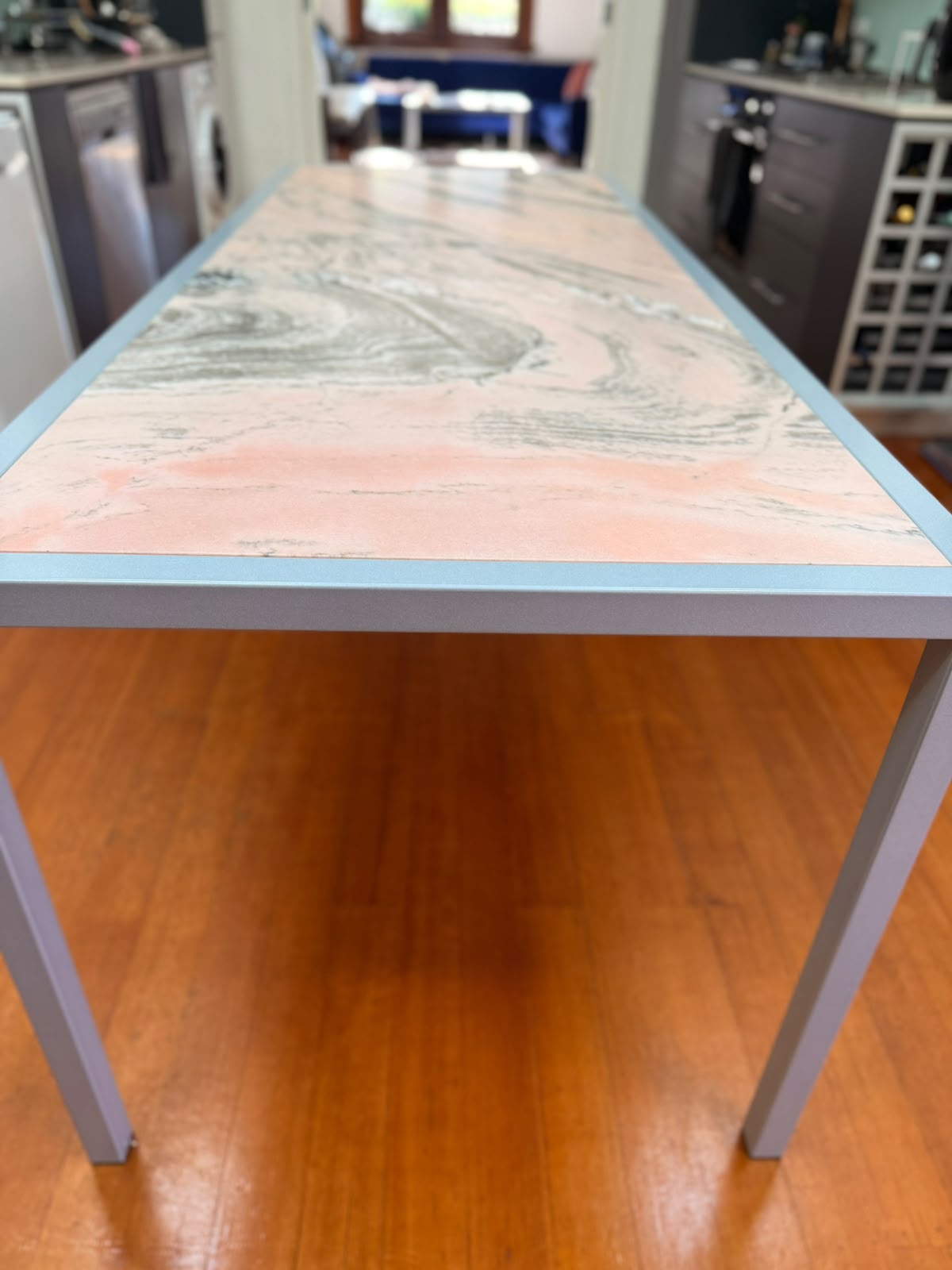 Rosa Portogallo Marble Dining Table with Powder-Coated Metal Base