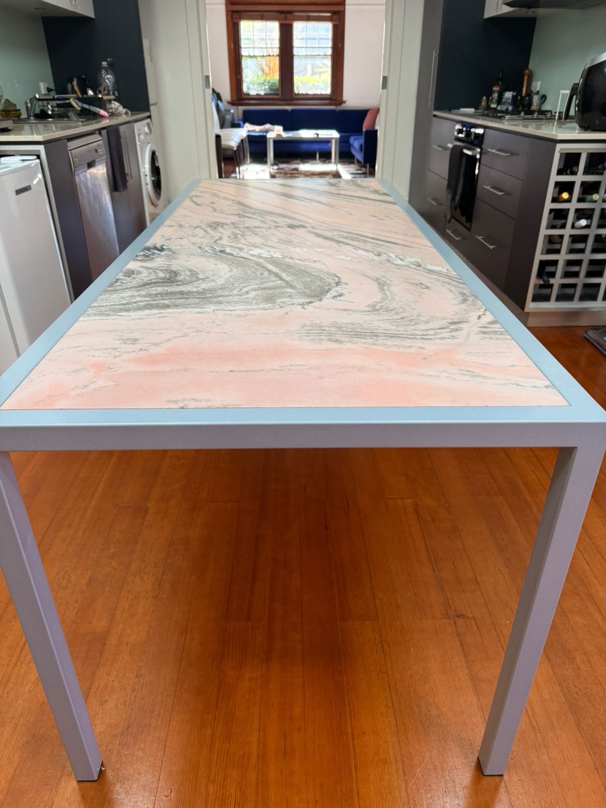 Rosa Portogallo Marble Dining Table with Powder-Coated Metal Base