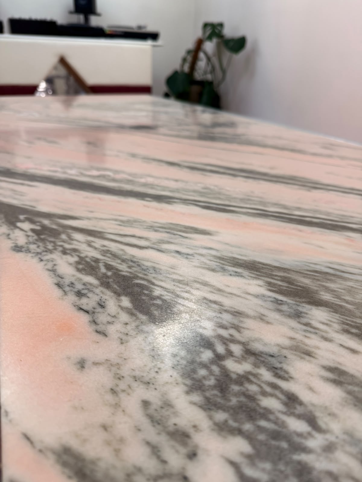 Rosa Portogallo Marble Dining Table with Powder-Coated Metal Base
