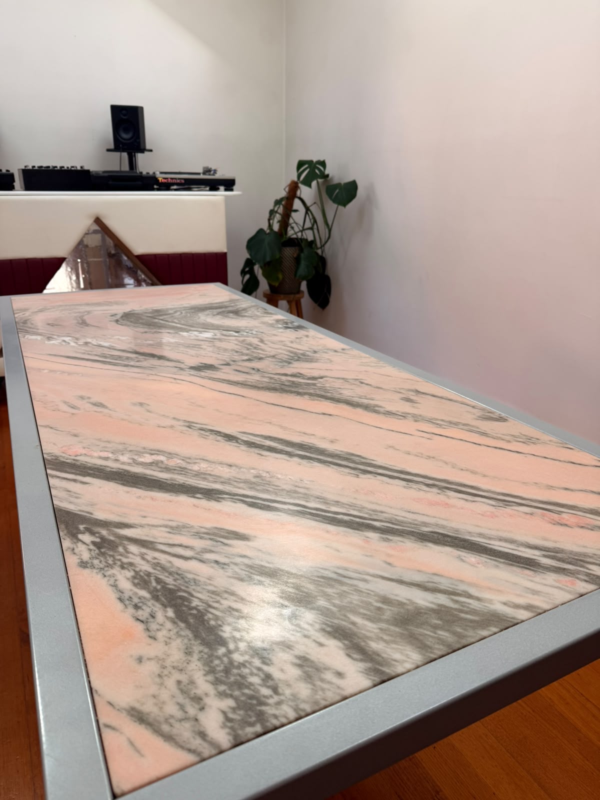 Rosa Portogallo Marble Dining Table with Powder-Coated Metal Base